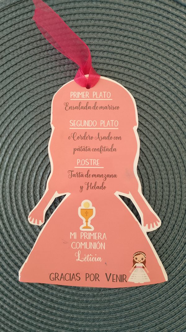 Minuta Comunión personalizada