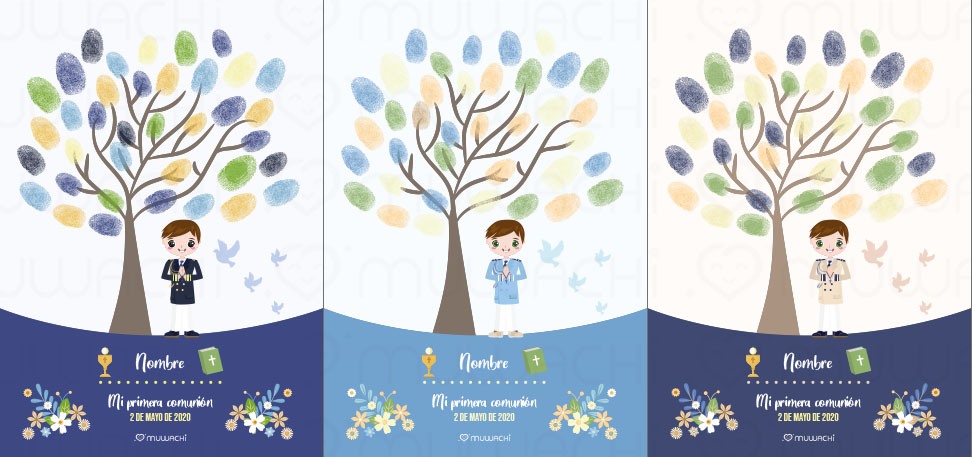 Gama de colores láminas de comunión para niño