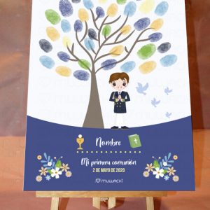 Lámina de huellas de comunión personalizada niño