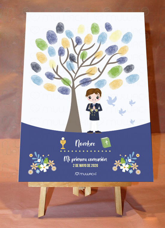Lámina de huellas de comunión personalizada niño