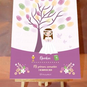 Lámina Comunión Huellas y Firmas Niña