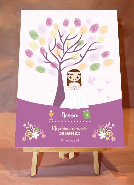 Lámina Comunión Huellas y Firmas Niña