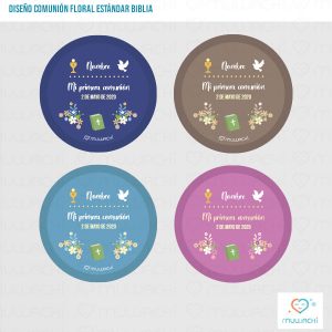 Etiquetas personalizadas para comunión florales