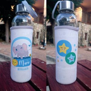 Botella de Cristal con funda de neopreno personalizada (Modelo Bautizo)