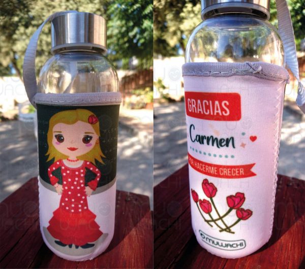 Botella Cristal con funda de neopreno personalizada - Modelo Flamenco 500ml