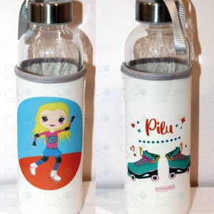 Botella de Cristal con Funda de neopreno personalizada - Modelo Patinaje 500ml