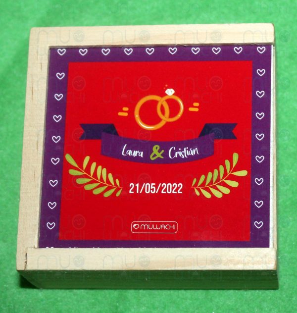 3 en raya de madera personalizado - Modelo Anillos Boda