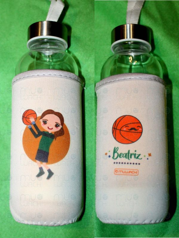 Botella de Cristal con funda de neopreno personalizada - Modelo Baloncesto 400ml