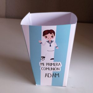 Palomitero de comunión personalizado de niño
