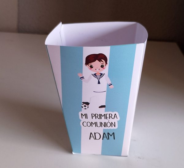 Palomitero de comunión personalizado de niño