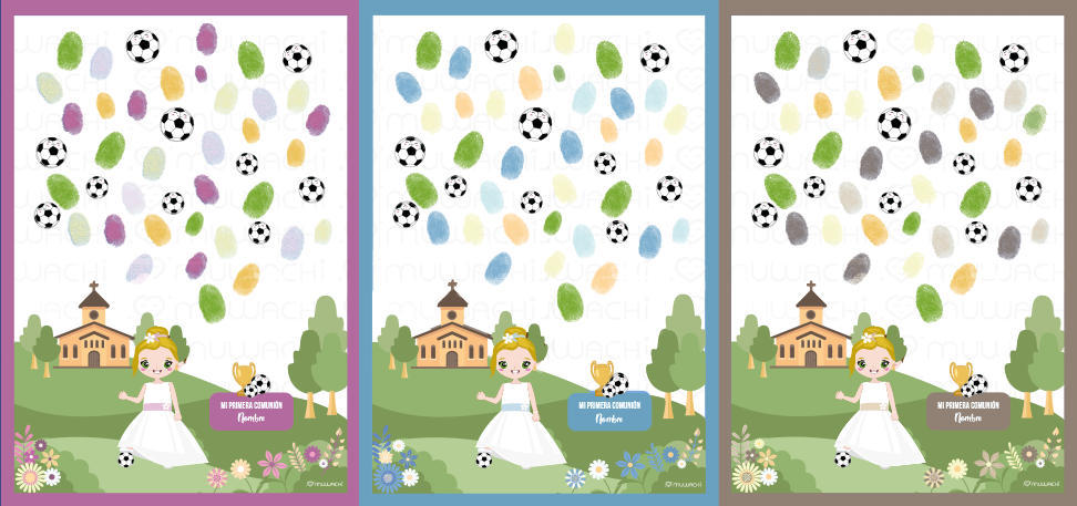 Gama de colores de Lámina de firmas personalizada comunión fútbol niña