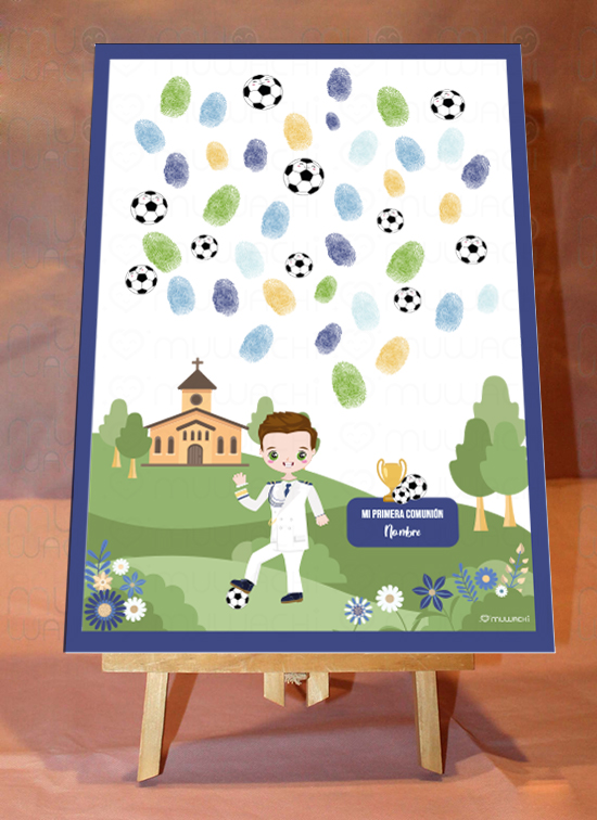 lámina de firmas personalizada comunión fútbol niño