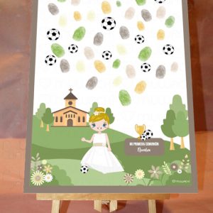 lámina de firmas personalizada comunión fútbol niña