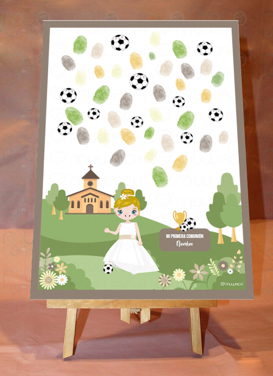 lámina de firmas personalizada comunión fútbol niña
