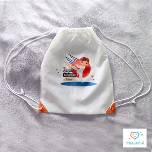 Mochila personalizada de cuerdas con avatar personalizable de kárate de niño