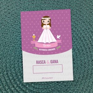 Tarjetas Rasca y gana comunión personalizadas niña
