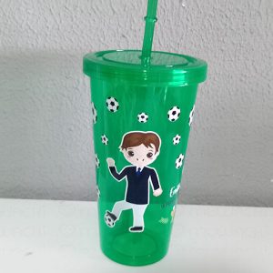 vaso con pajita personalizado niño fútbol comunión
