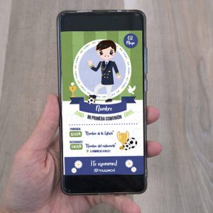 Invitación Primera comunión digital personalizada fútbol niño