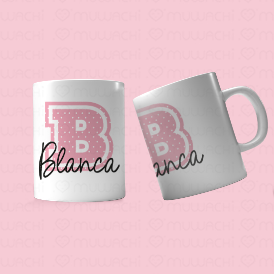 Taza personalizada inicial y nombre Puntitos