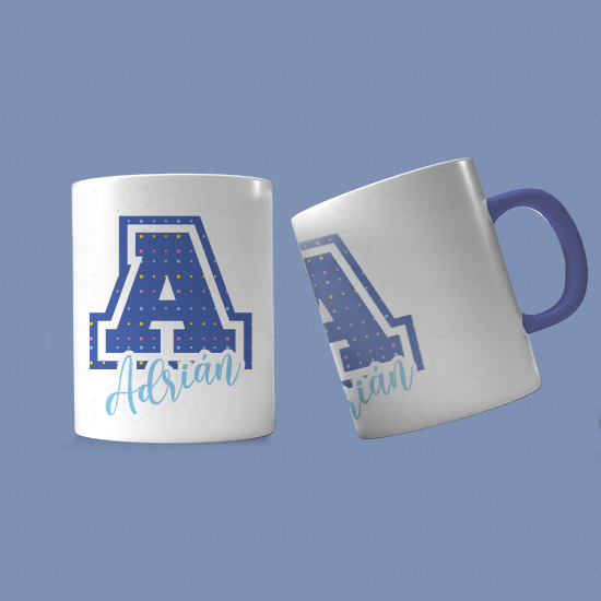 Taza personalizada inicial y nombre Puntitos