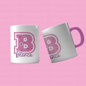 Taza personalizada con inicial y nombre Flores