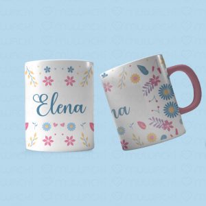 Taza personalizada con nombre Flores