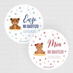 Etiquetas bautizo personalizadas con nombre Osito