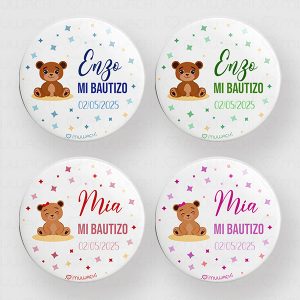 Chapa bautizo personalizada con nombre Osito