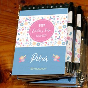 Libreta para boda personalizada con bolígrafo Flores